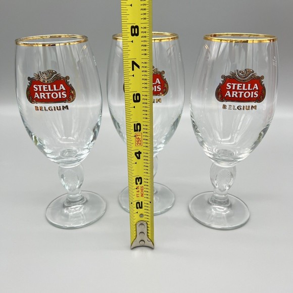 Stella Artois Chalice Beer Glasses Gold Rim 33cl  Set of 3 Barware Man Cave EUC - Picture 10 of 10